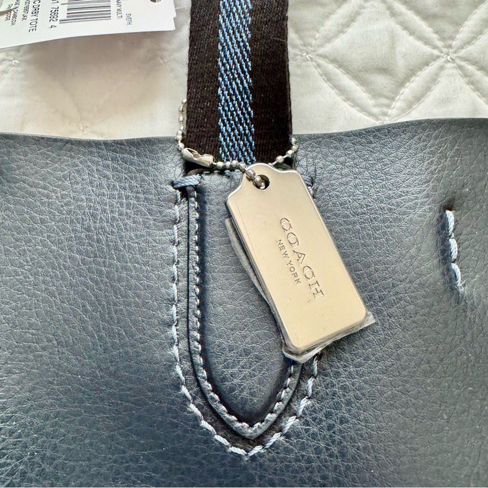 NWT Coach Derby Tote Bag Embossed Horse Carriage Silver/Midnight Navy Multi - Picture 3 of 13